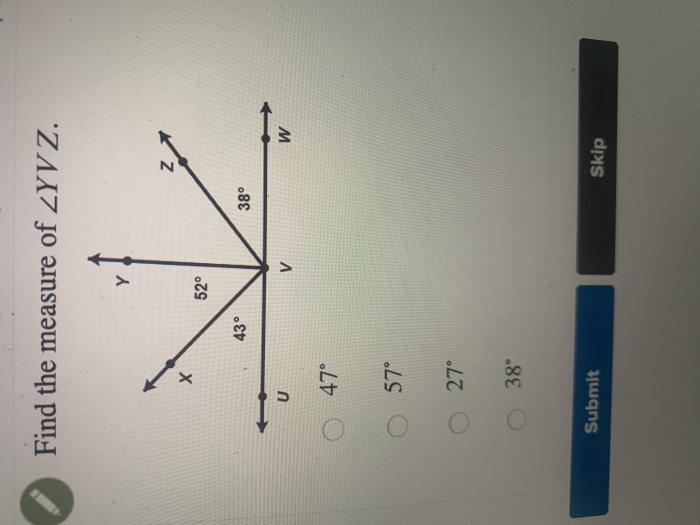 Find the measure of yvz