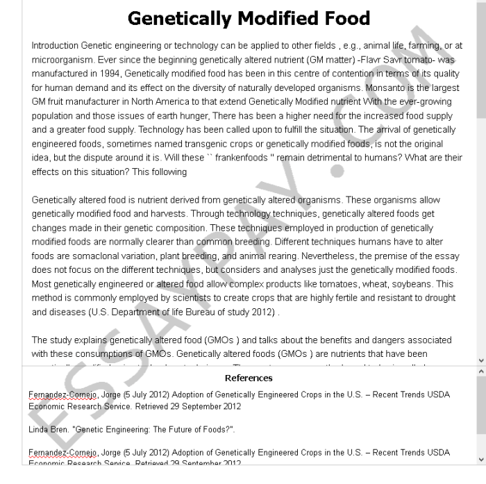 Argumentative essay on genetically modified foods